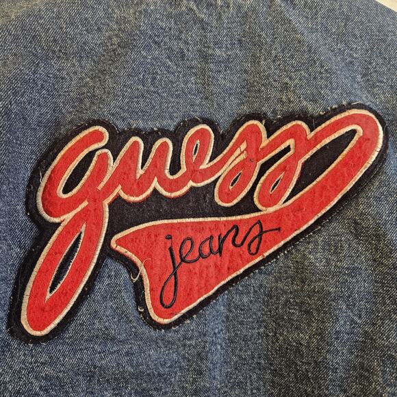 Vintage Baby Guess Denim Bomber Jacket Snap button Pockets Size 4-5 USA Lined - Picture 8 of 10